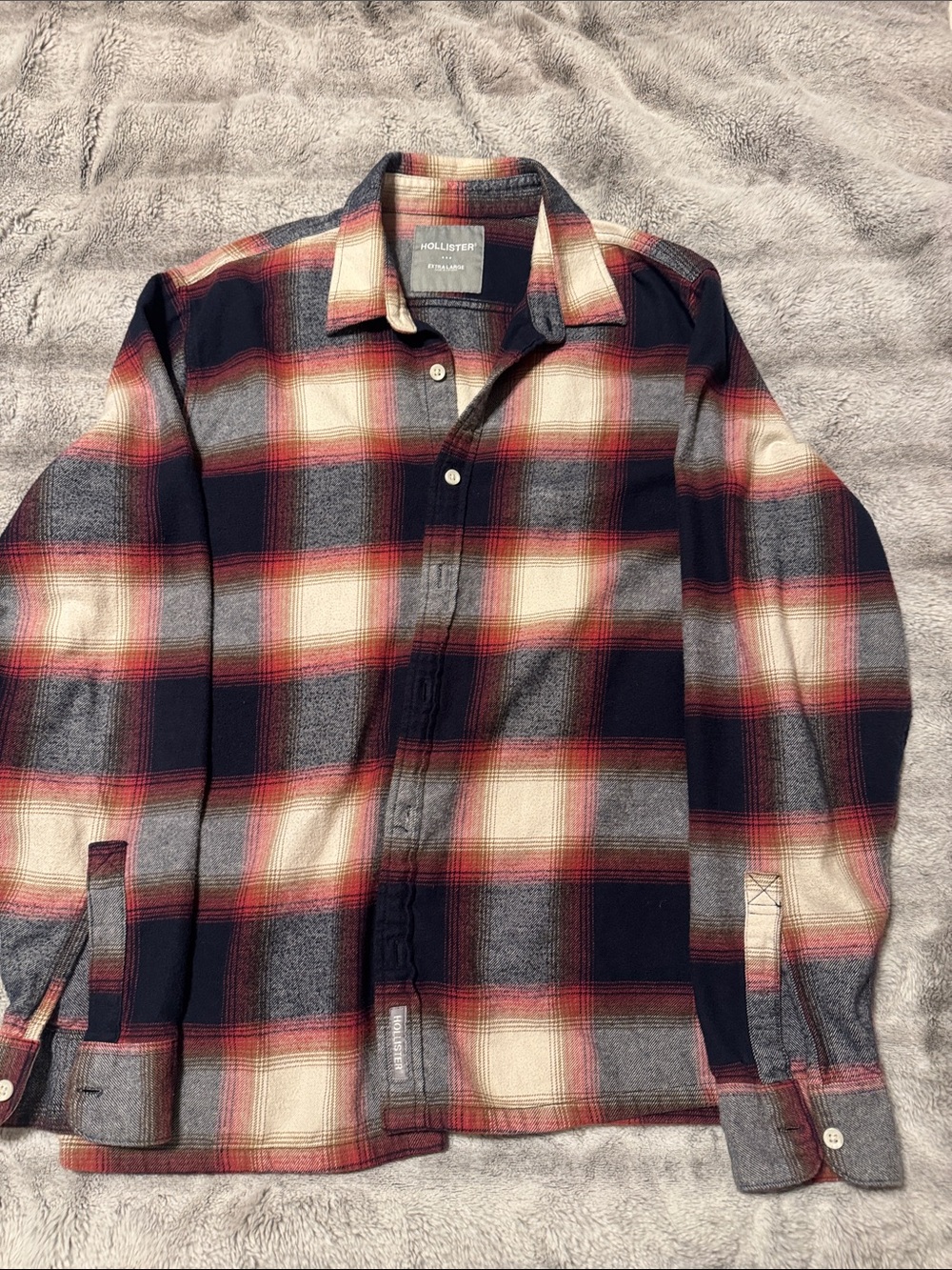 Hollister Men's  Black, Cream & Red Plaid Button-Up Shirt